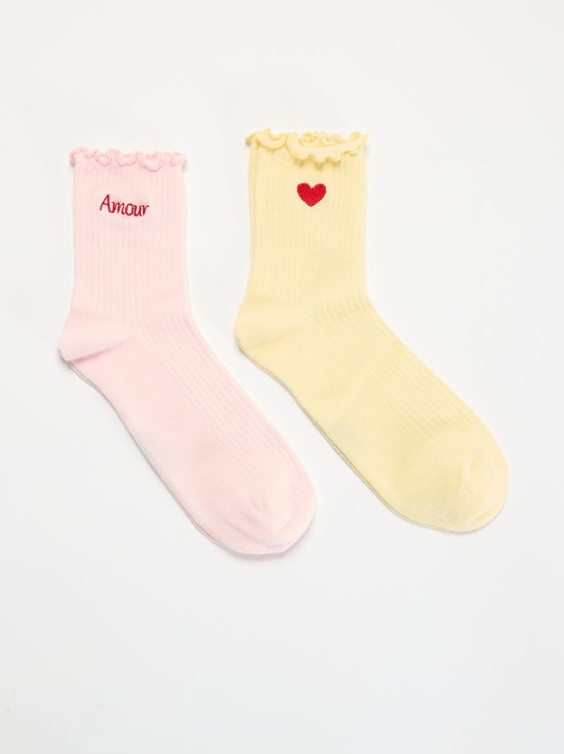 Pack de 2 calcetines bordados con bordes con volantes Amarillo - Kiabi