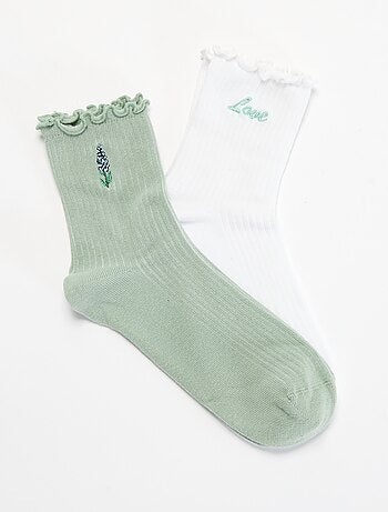 Pack de 2 calcetines bordados con bordes con volantes