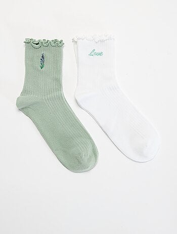 Pack de 2 calcetines bordados con bordes con volantes