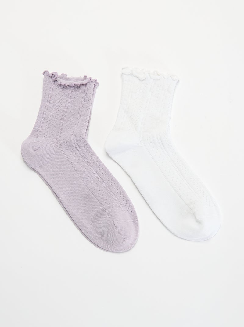 Pack de 2 calcetines de punto calado con bordes ondulados Purpura - Kiabi