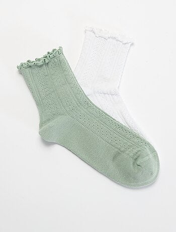 Pack de 2 calcetines de punto calado con bordes ondulados