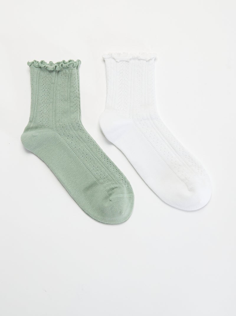 Pack de 2 calcetines de punto calado con bordes ondulados Verde - Kiabi