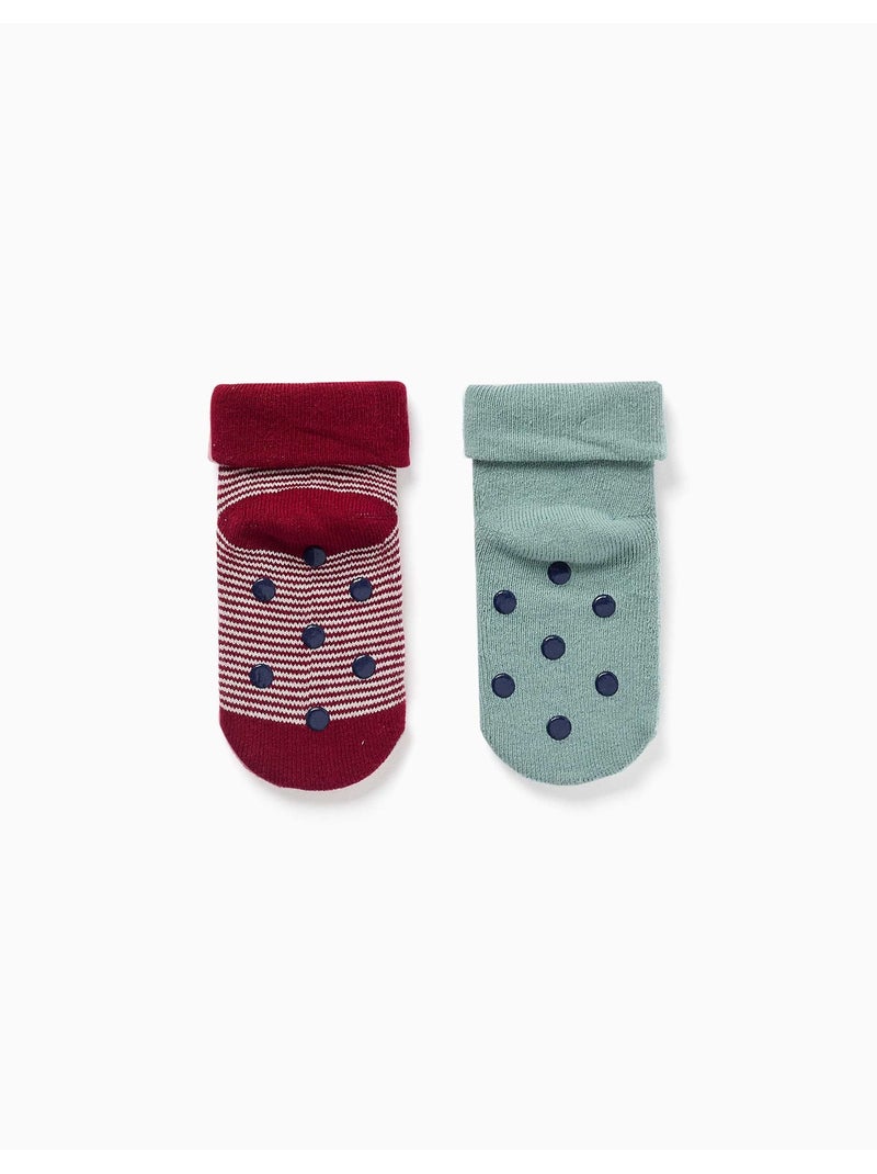 Pack de 2 calcetines de rizo antideslizantes Verde/Rojo - Kiabi