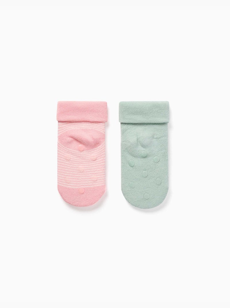 Pack de 2 calcetines de rizo antideslizantes Verde/Rosa - Kiabi