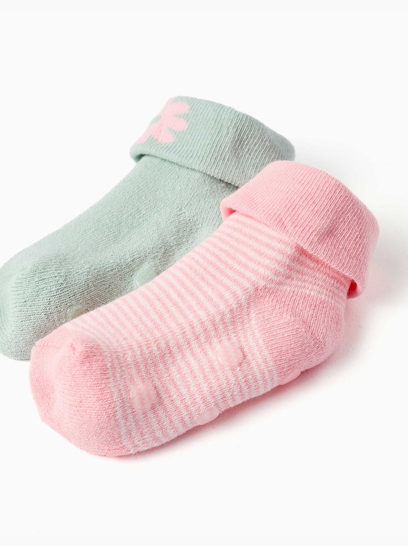 Pack de 2 calcetines de rizo antideslizantes Verde/Rosa - Kiabi