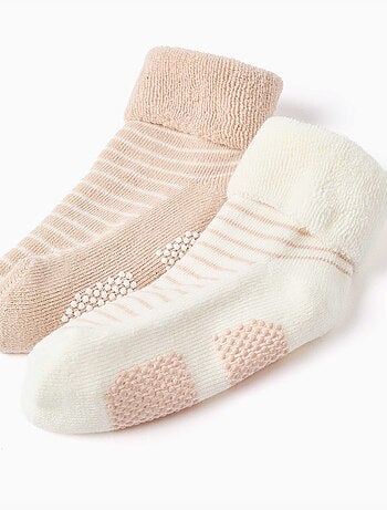 Pack de 2 calcetines de rizo antideslizantes y a rayas