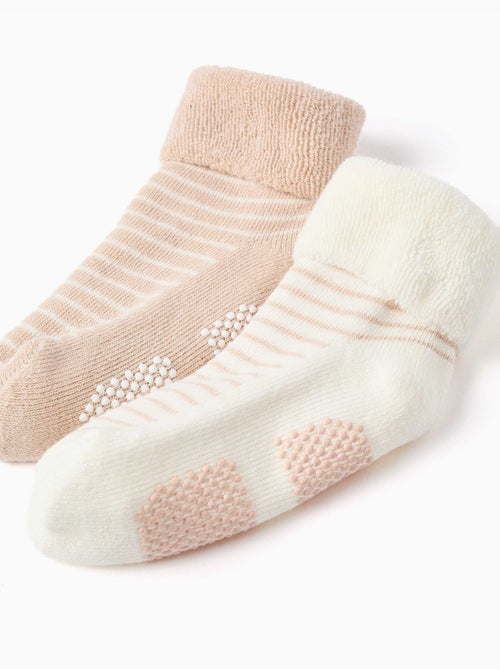 Pack de 2 calcetines de rizo antideslizantes y a rayas - Kiabi Pack de 2 calcetines de rizo antideslizantes y a rayas - Kiabi