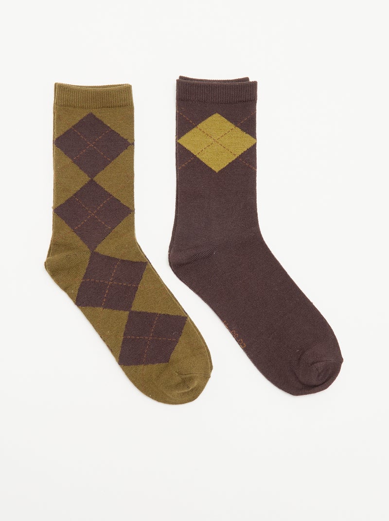 Pack de 2 calcetines tobilleros estampados Kaki - Kiabi