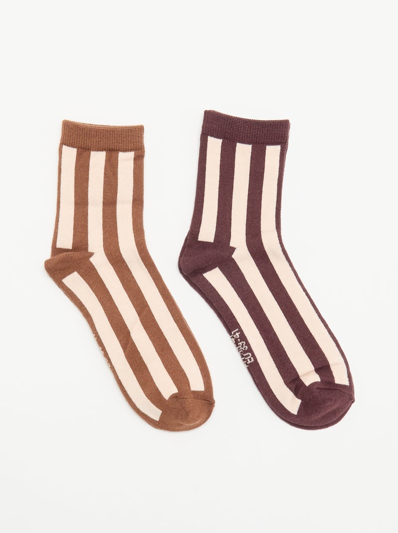 Pack de 2 calcetines tobilleros estampados Marron - Kiabi