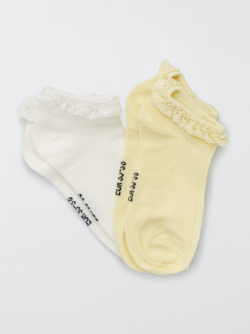 Pack de 2 calcetines tobilleros lisos BLANCO - Kiabi