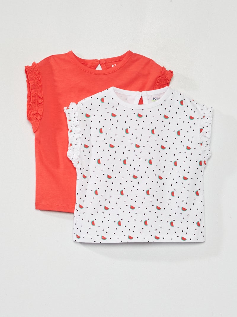 Pack de 2 camisetas con frunces y volantes BLANCO - Kiabi