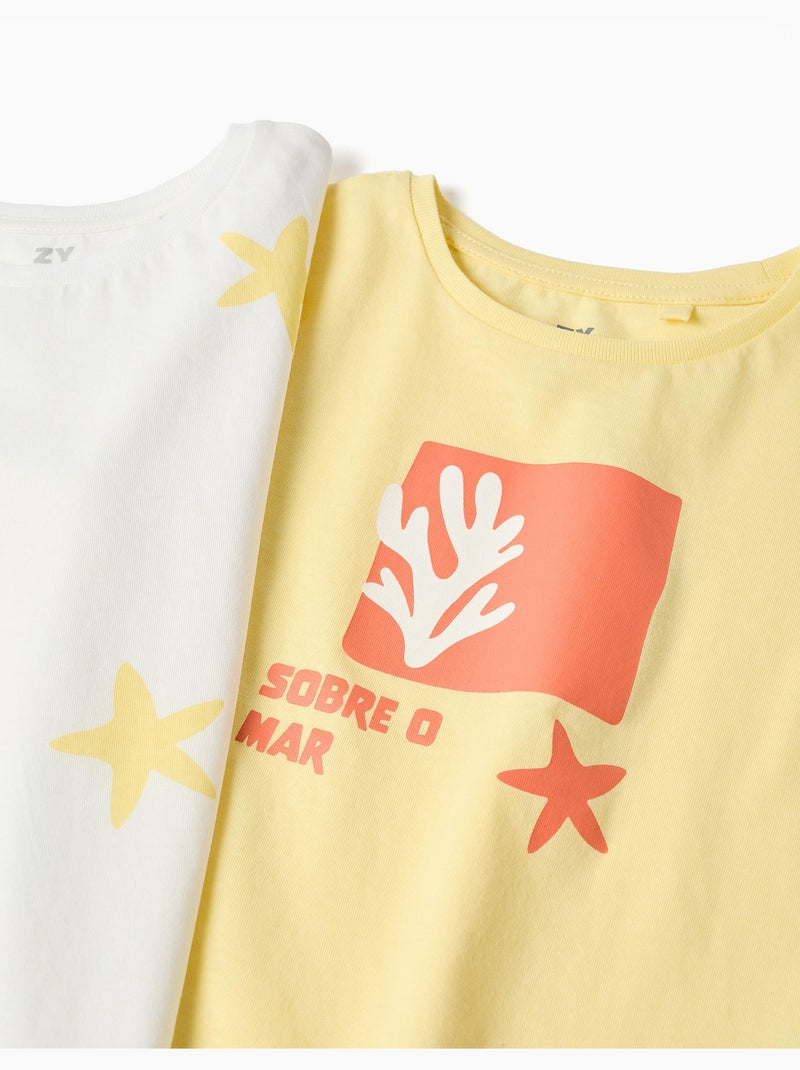 Pack de 2 camisetas de algodón con estampado de estrellas de mar Amarillo claro - Kiabi