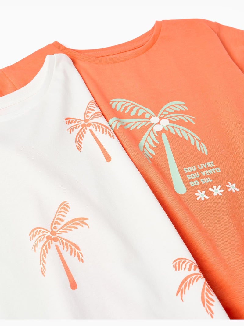 Pack de 2 camisetas de algodón con estampado de palmeras Negro Naranja - Kiabi