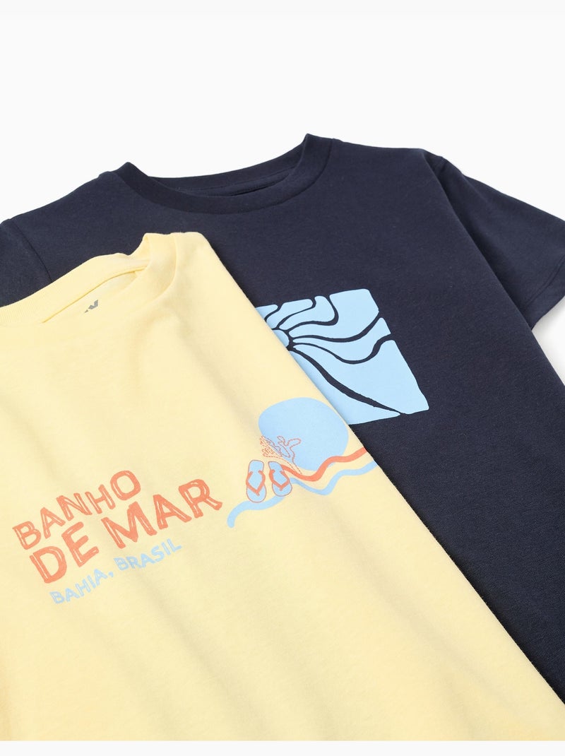 Pack de 2 camisetas de algodón con estampados de playa Amarillo claro - Kiabi