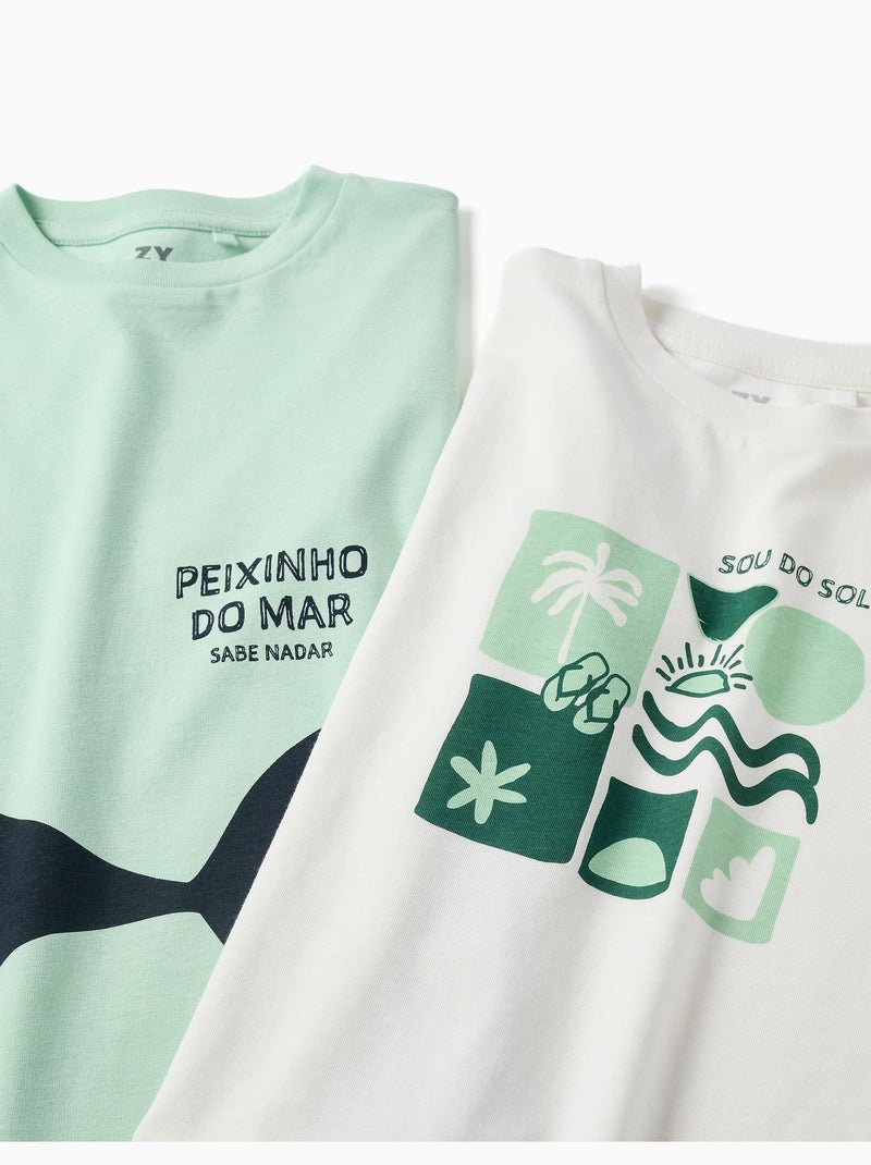 Pack de 2 camisetas de algodón con estampados de playa Blanco - Kiabi