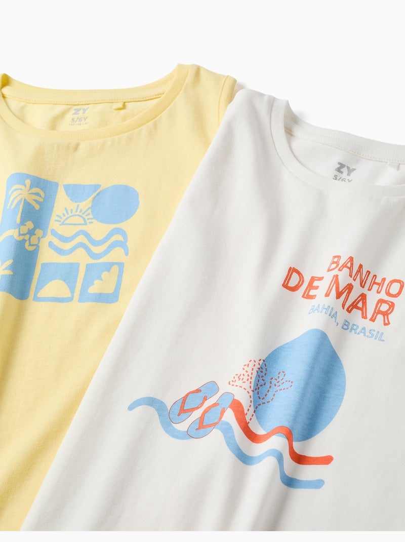 Pack de 2 camisetas de algodón con estampados de playa Blanco - Kiabi