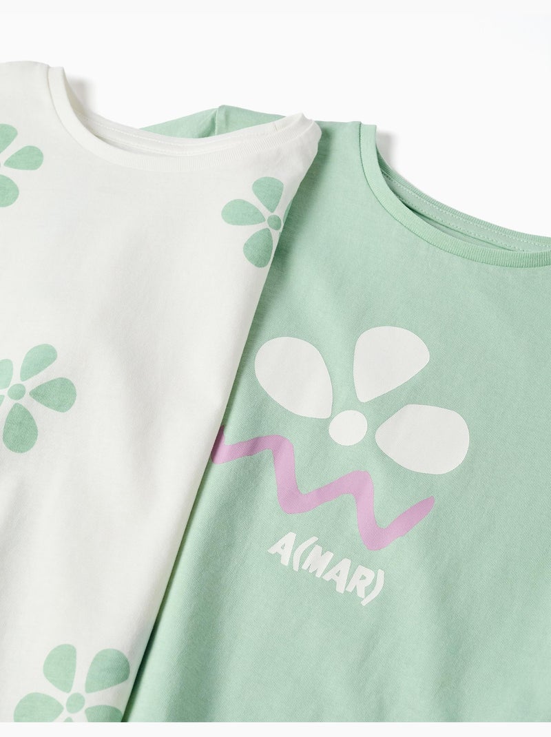 Pack de 2 camisetas de algodón con estampados florales Verde claro - Kiabi