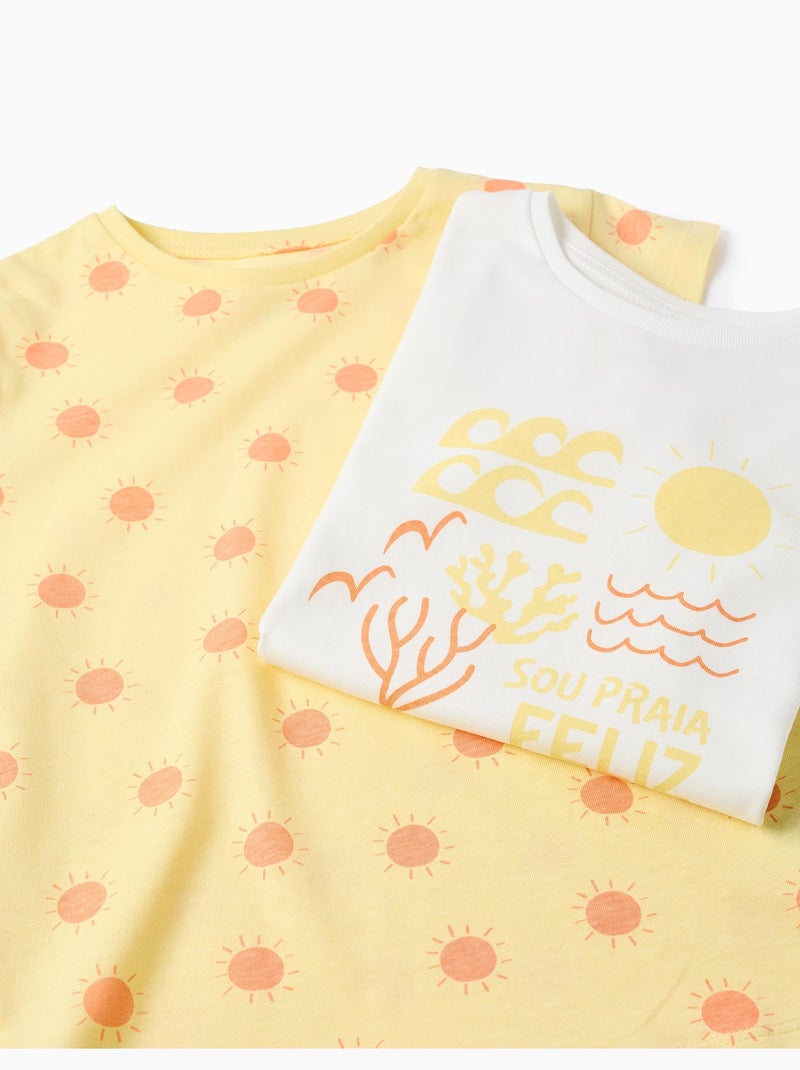 Pack de 2 camisetas de algodón con estampados veraniegos Amarillo claro - Kiabi