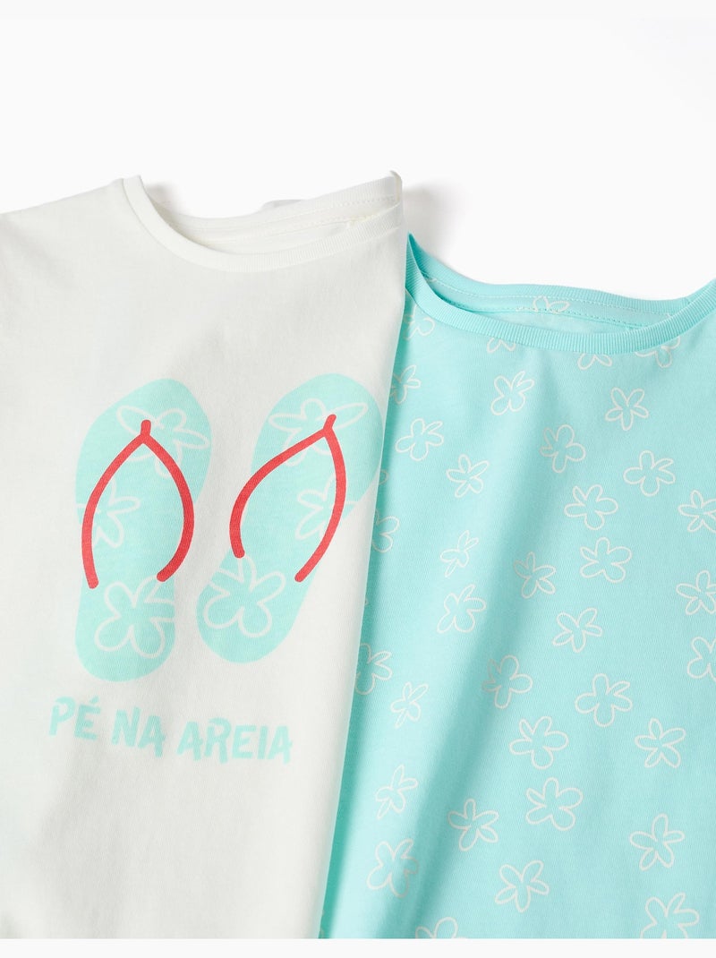 Pack de 2 camisetas de algodón con estampados veraniegos Azul claro - Kiabi