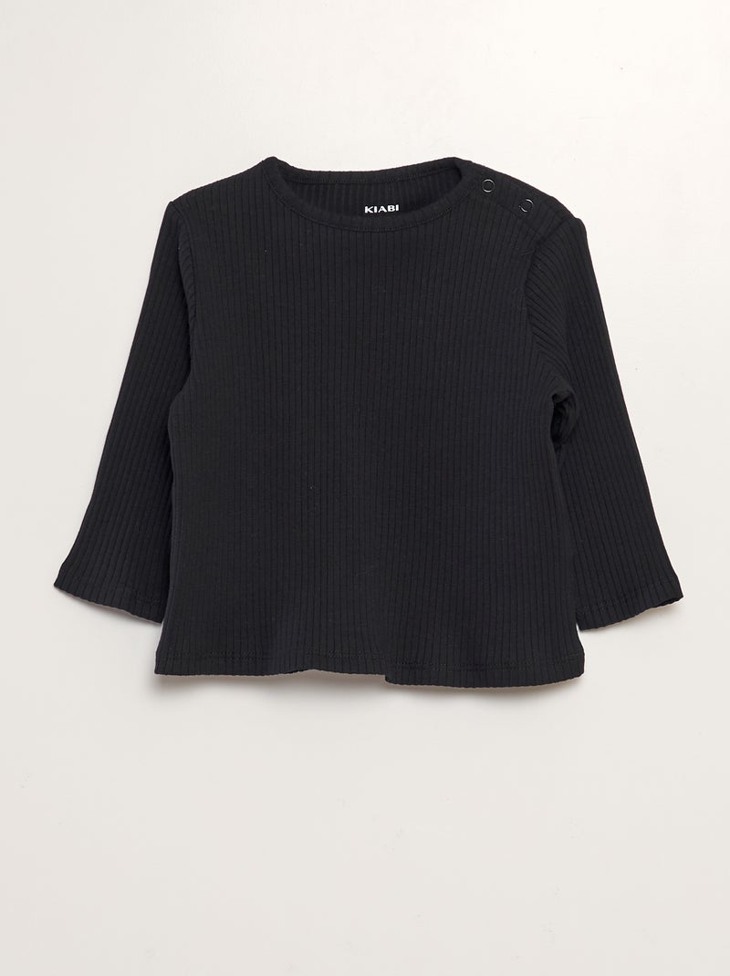 Pack de 2 camisetas de canalé NEGRO - Kiabi