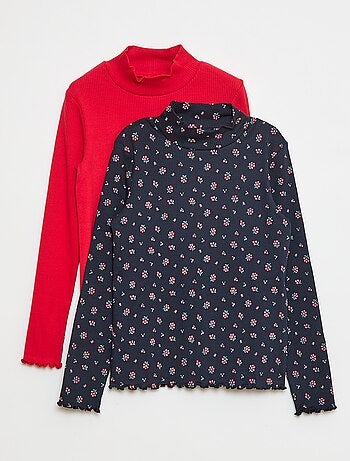 Pack de 2 camisetas de cuello alto de canalé