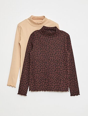Pack de 2 camisetas de cuello alto de canalé
