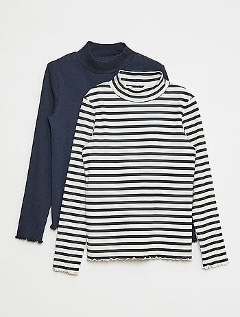 Pack de 2 camisetas de cuello alto de canalé