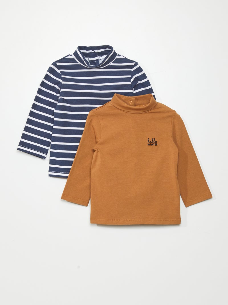 Pack de 2 camisetas de cuello vuelto MARRON - Kiabi