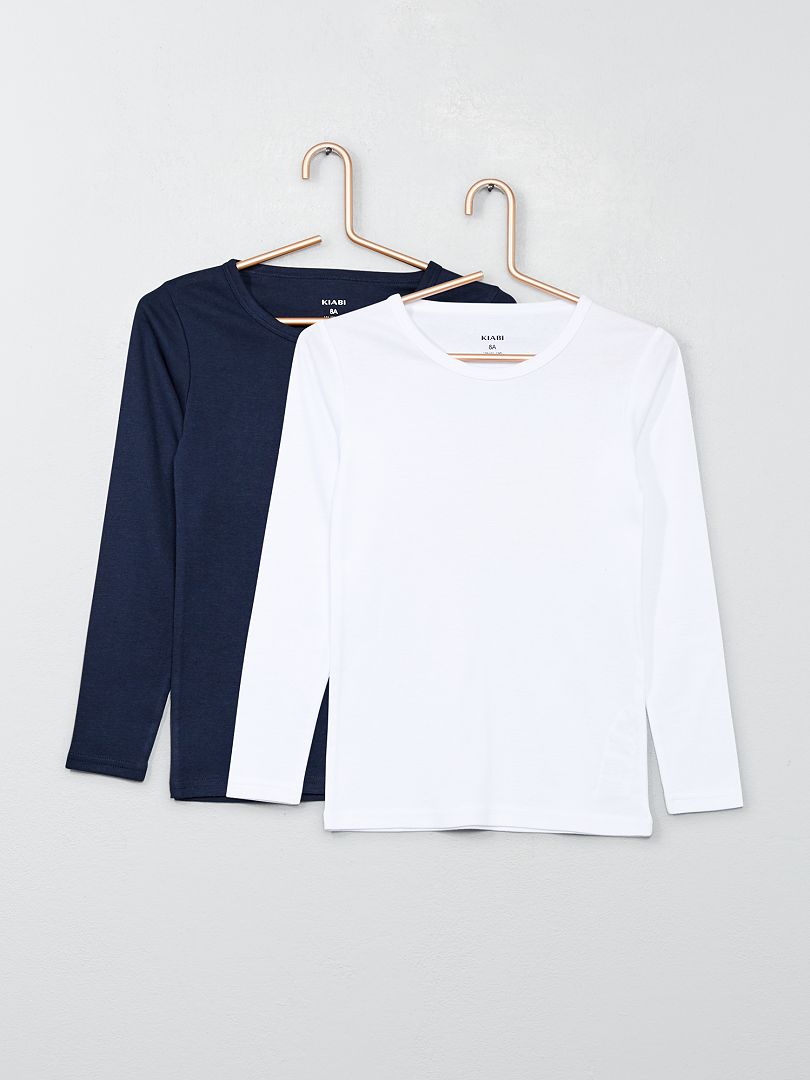 Pack de 2 camisetas de manga larga azul marino/blanco - Kiabi