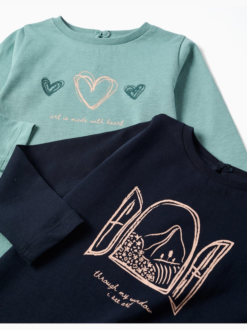 Pack de 2 camisetas de manga larga con estampados de arte Verde claro - Kiabi