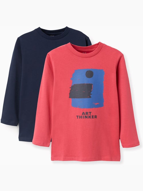 Pack de 2 camisetas de manga larga de algodón con estampados - Kiabi