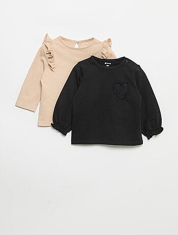 Pack de 2 camisetas de manga larga de punto de algodón