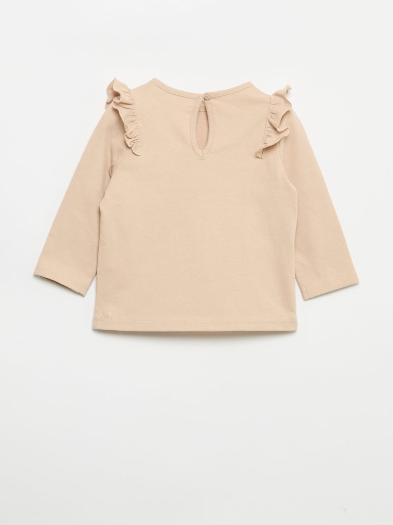 Pack de 2 camisetas de manga larga de punto de algodón Beige - Kiabi