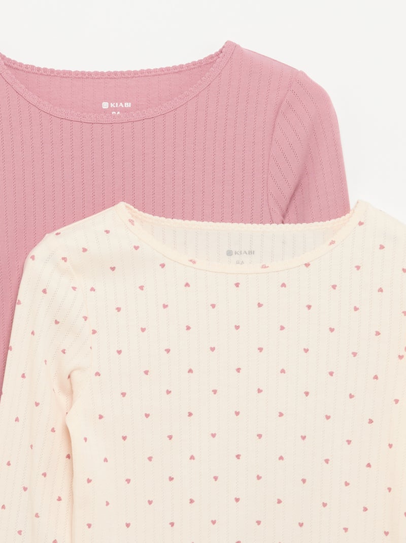 Pack de 2 camisetas de manga larga de punto fantasía Rosa - Kiabi