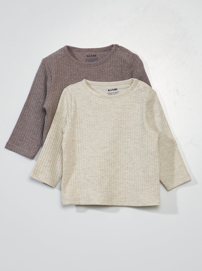 Pack de 2 camisetas de punto de canalé BEIGE - Kiabi