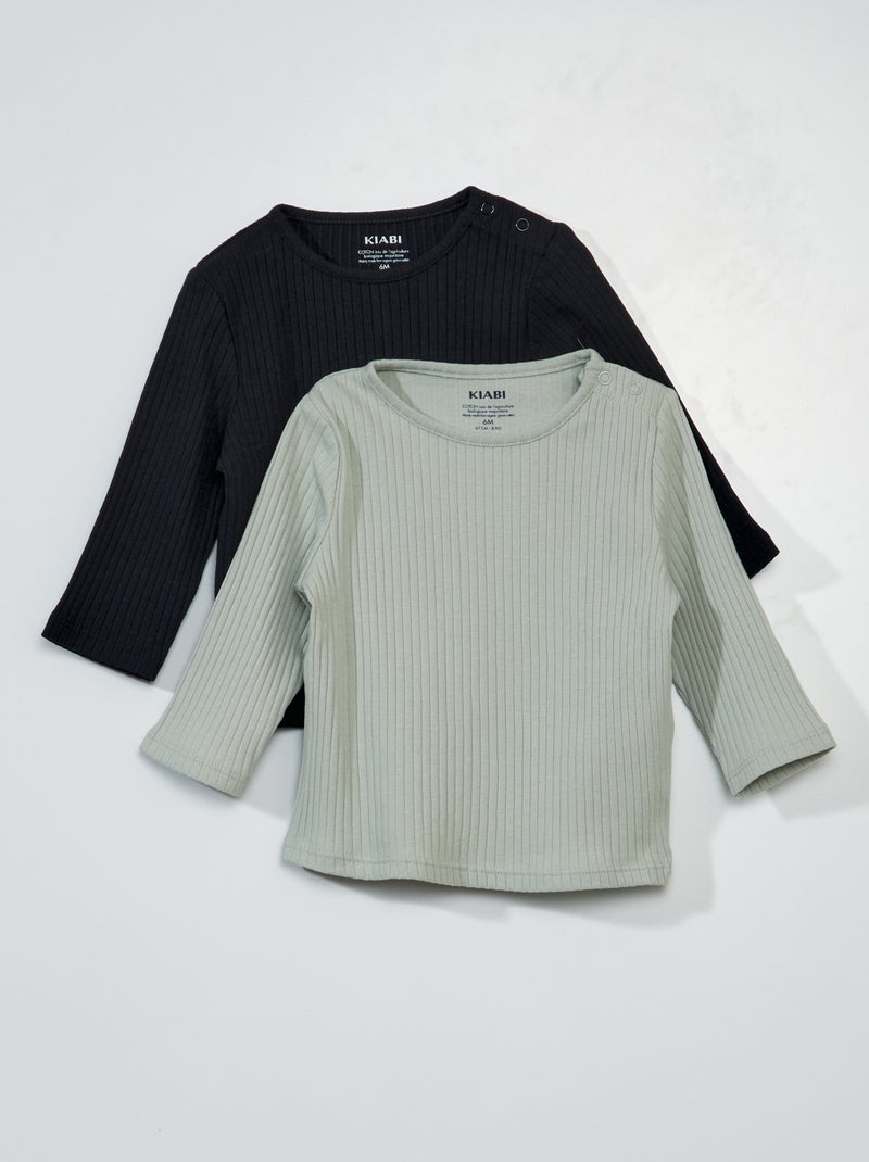 Pack de 2 camisetas de punto de canalé GRIS - Kiabi