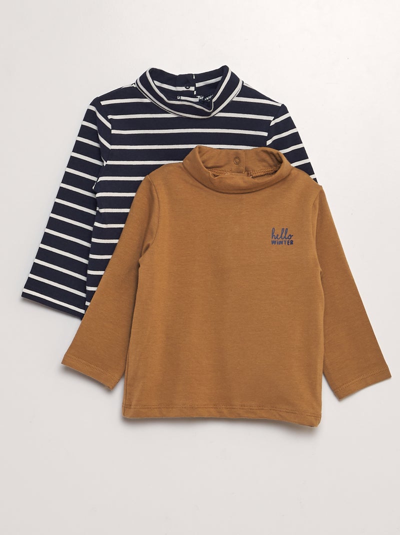 Pack de 2 camisetas de punto de cuello alto AZUL - Kiabi
