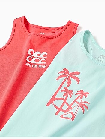 Pack de 2 camisetas de tirantes de algodón con estampados de playa