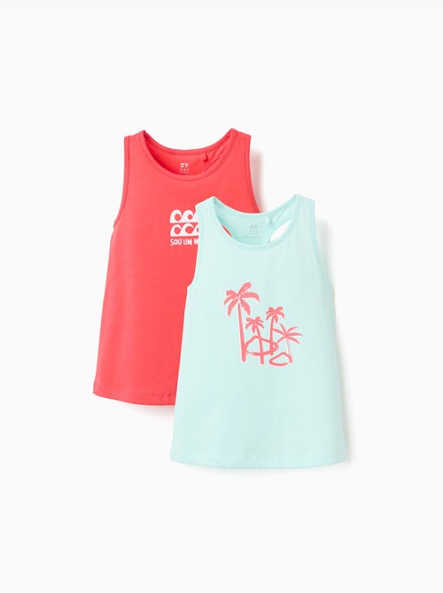 Pack de 2 camisetas de tirantes de algodón con estampados de playa - Kiabi