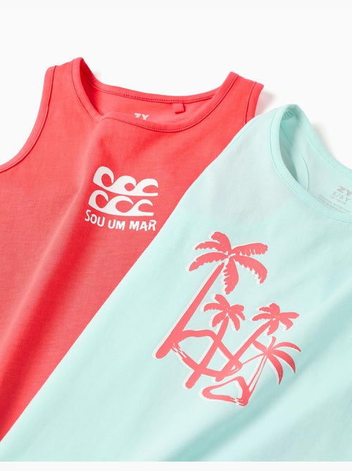 Pack de 2 camisetas de tirantes de algodón con estampados de playa - Kiabi