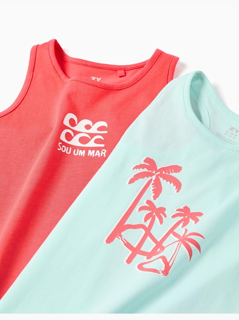 Pack de 2 camisetas de tirantes de algodón con estampados de playa Azul claro - Kiabi