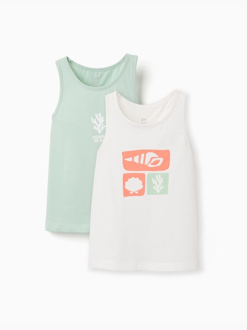 Pack de 2 camisetas de tirantes de algodón con estampados de playa - Kiabi