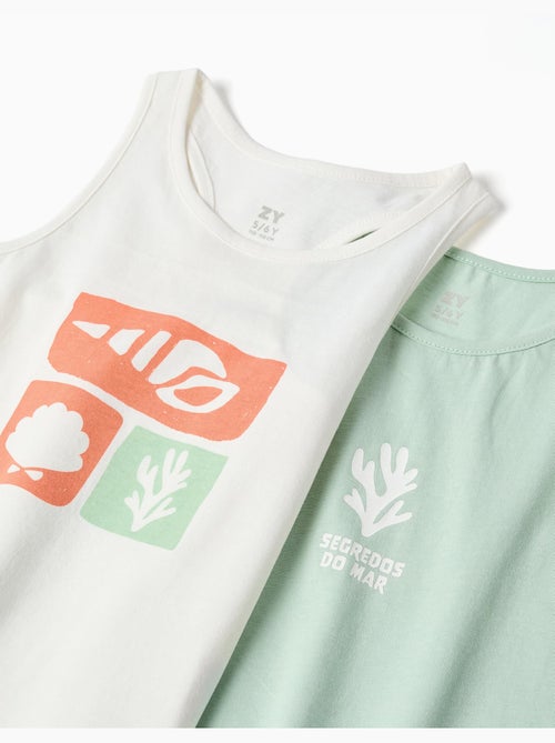 Pack de 2 camisetas de tirantes de algodón con estampados de playa - Kiabi