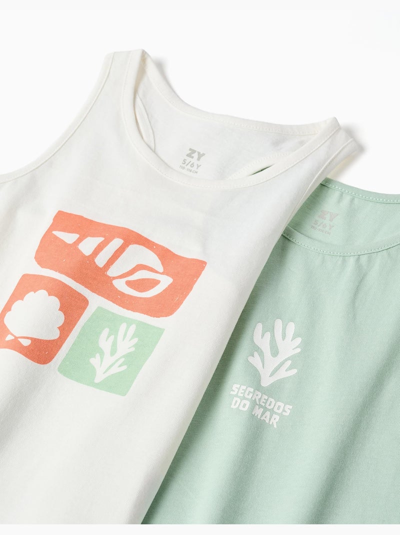 Pack de 2 camisetas de tirantes de algodón con estampados de playa Blanco - Kiabi