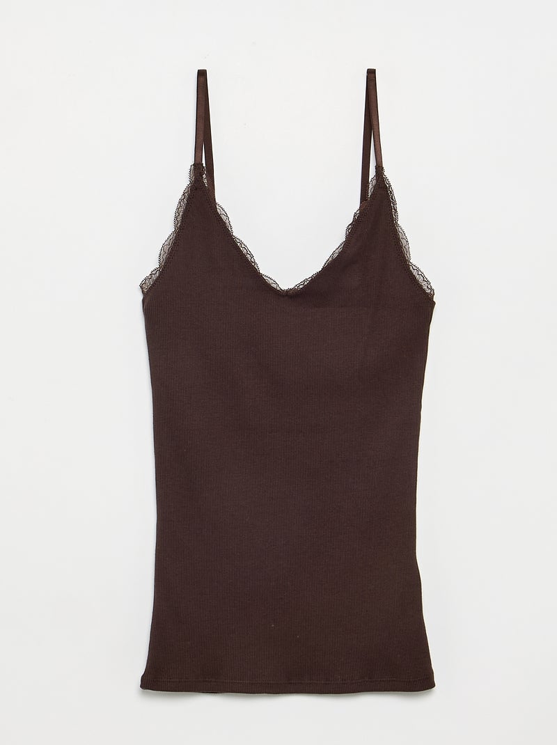 Pack de 2 camisetas de tirantes de canalé con encaje Marrón oscuro - Kiabi