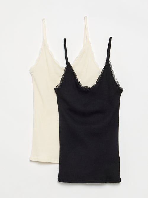 Pack de 2 camisetas de tirantes de canalé con encaje - Kiabi