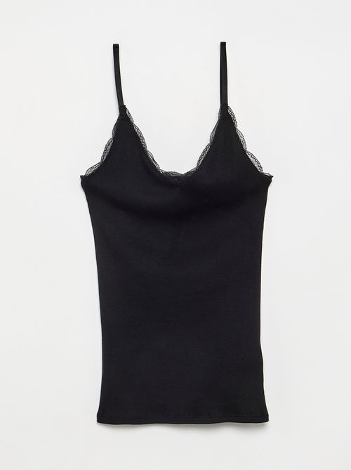 Pack de 2 camisetas de tirantes de canalé con encaje - Kiabi