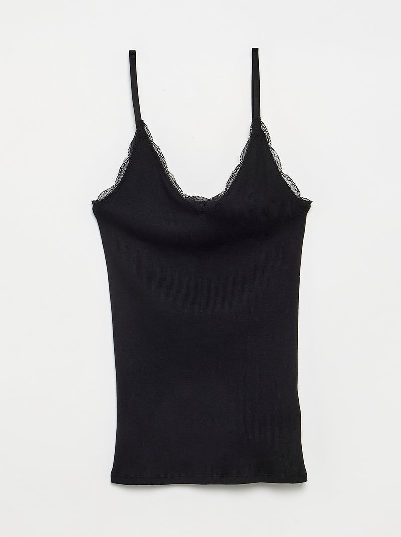 Pack de 2 camisetas de tirantes de canalé con encaje Negro - Kiabi