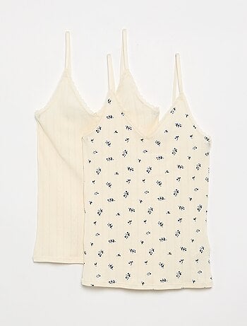 Pack de 2 camisetas de tirantes de punto calado estampado