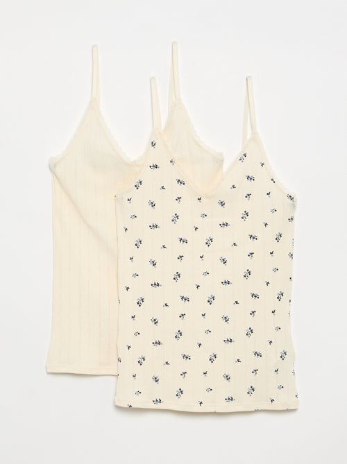 Pack de 2 camisetas de tirantes de punto calado estampado - Kiabi